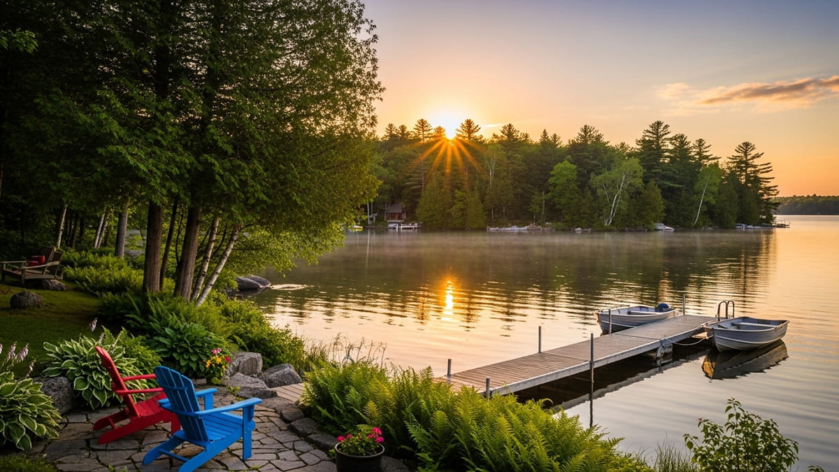 Princess margaret home lottery early bird cottage on Haliburton Lake surrounded by Canadian forest